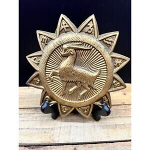 Vintage Chalkware Zodiac Plaque Goat Capricorn Astrology Sunburst Wall Hanging